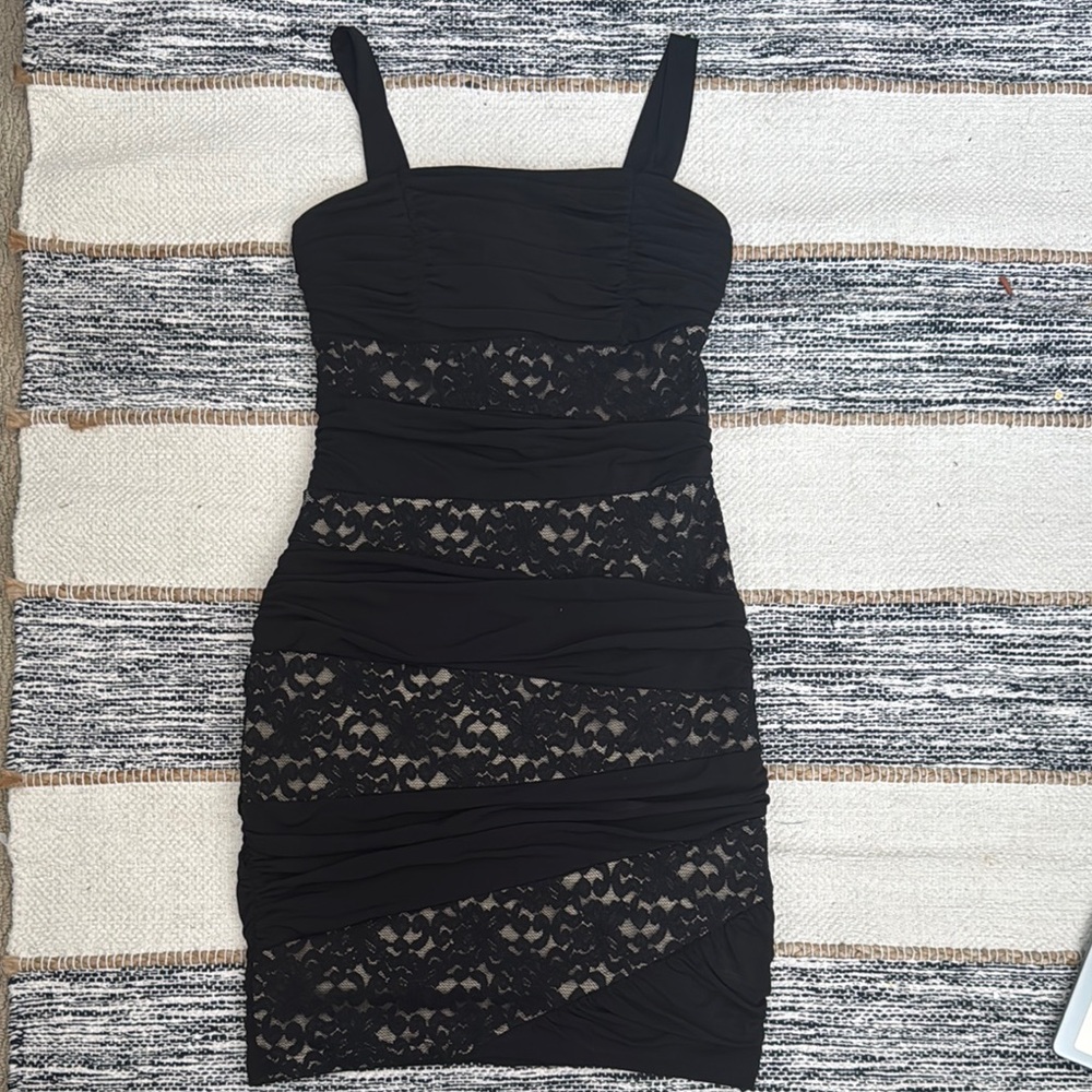 Enfocus Studio Black Bodycon Dress Square Neck Cocktail